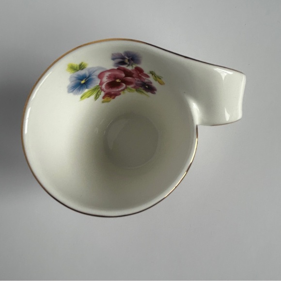 Adeline Fine Porcelain Tea Cup and Saucer Set Pink and Blue Pansy Gold Trim - Picture 12 of 14